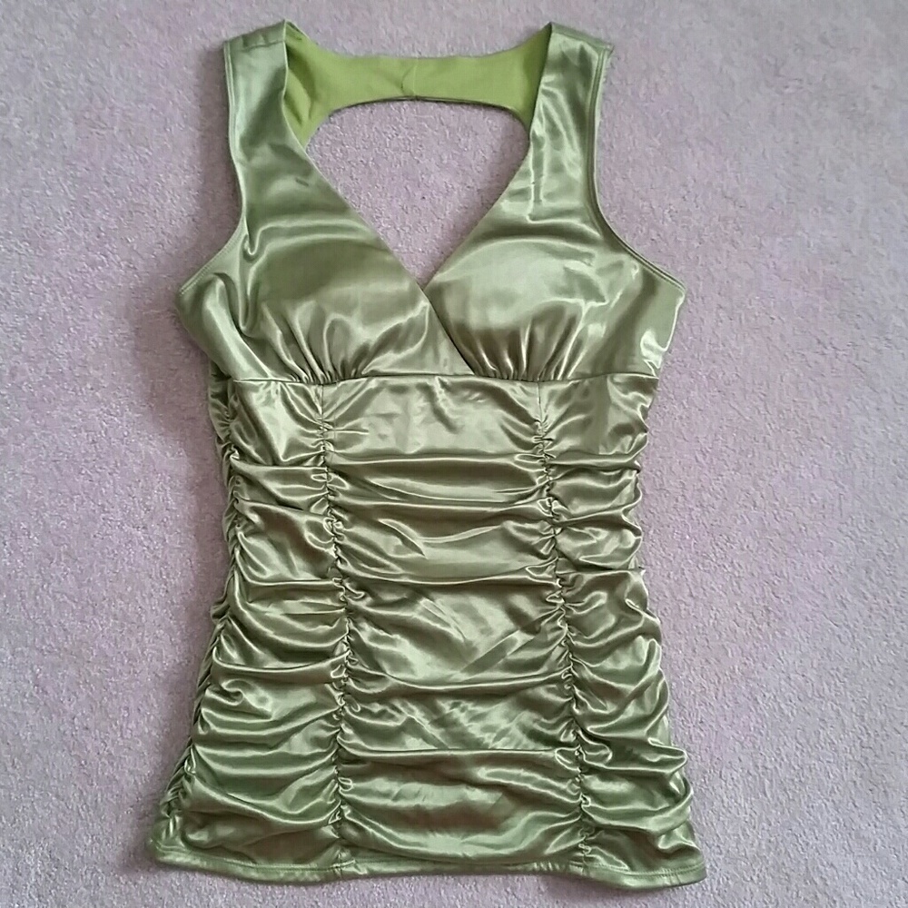 Studio Y shiny green tank with ruching